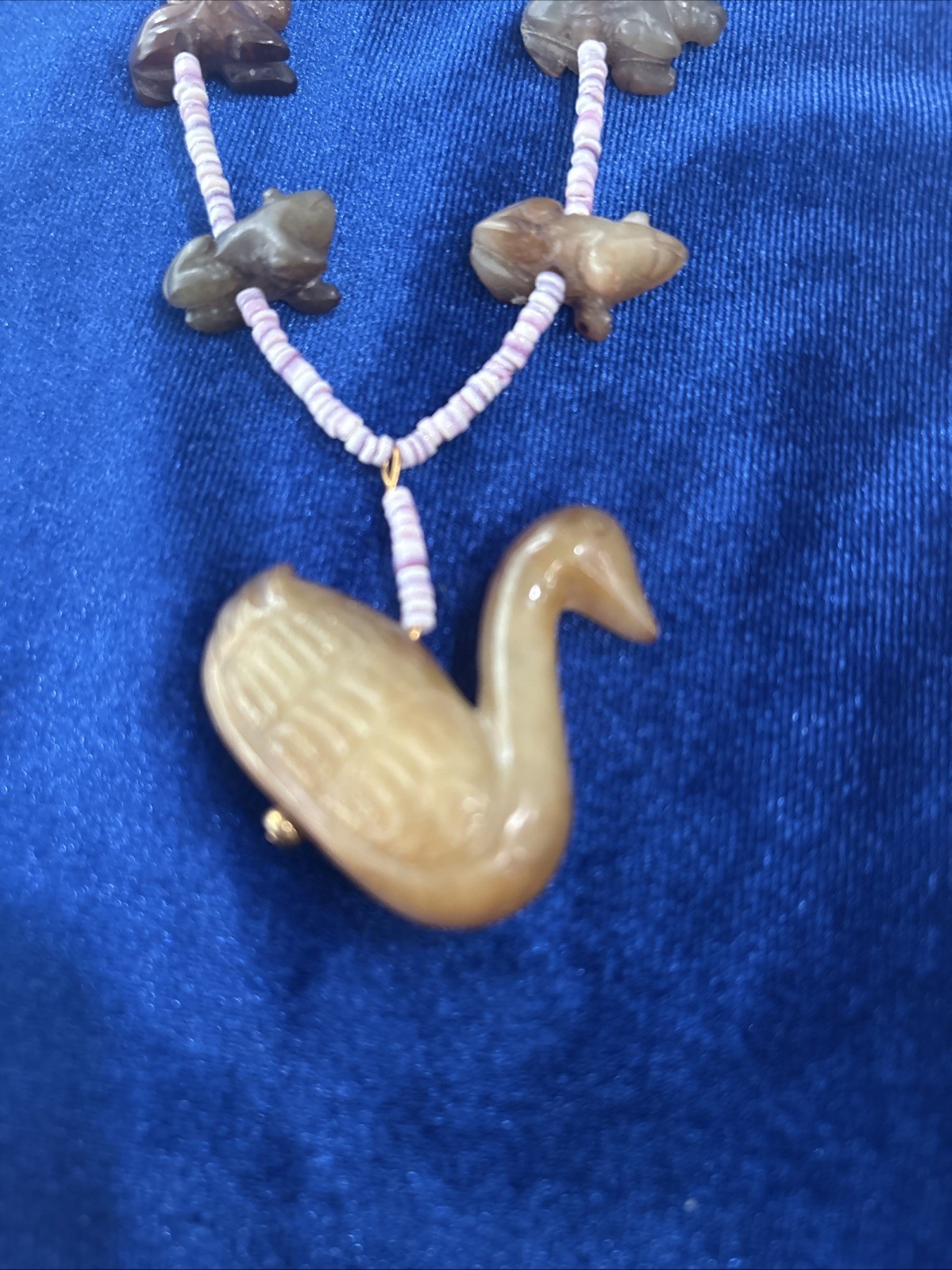 Vintage Chinese Export Carved Stone Zuni Style Necklace. Carved Animals.