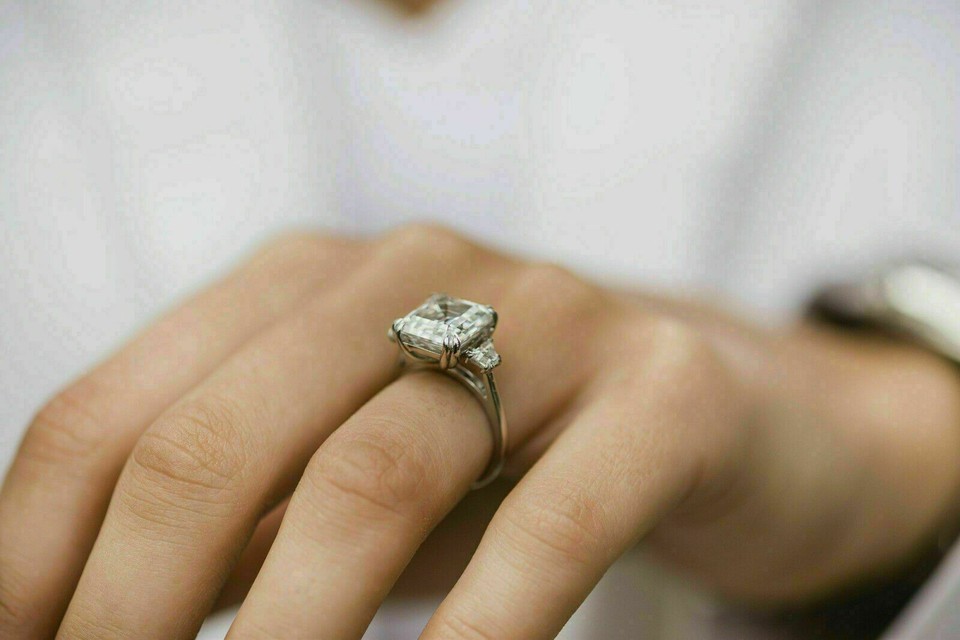 3Ct Lab Created Diamond Asscher Diamond Engagement Ring 14K White Gold Finish