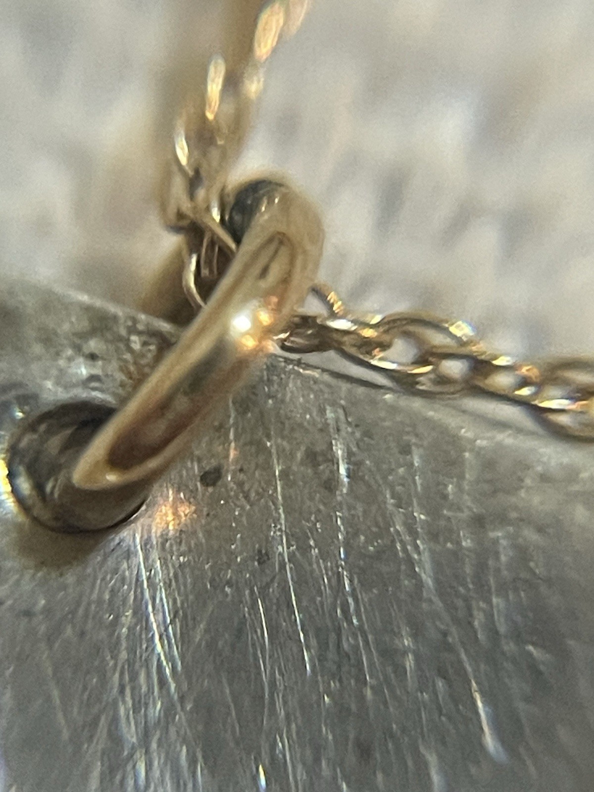 Vintage 14K Gold Chain Necklace Sterling Silver Rectangular Bar Pendant 2.3g 16”