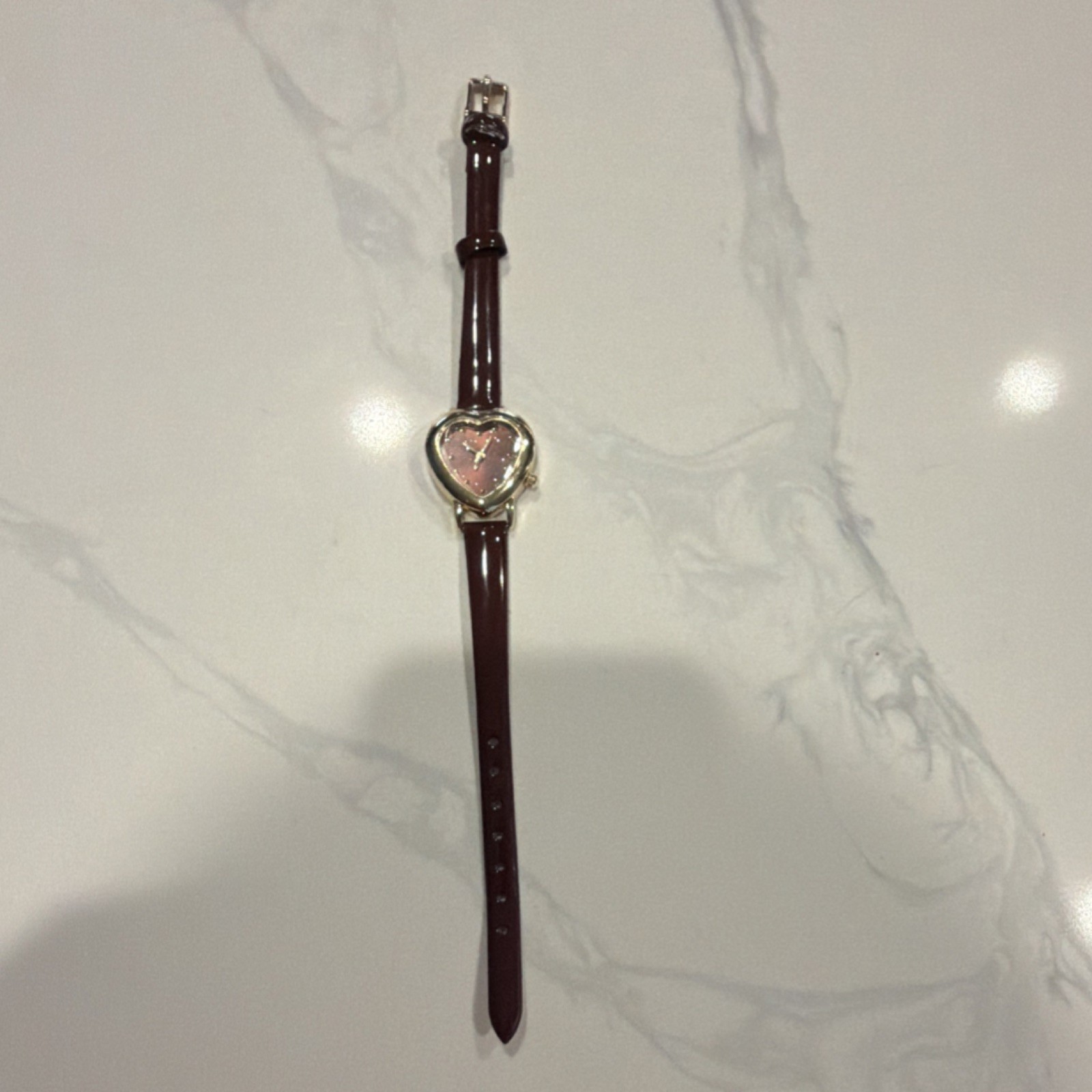 Accutime Women’s Heart Watch Burgundy Red Gold Tone NOB0012W Dainty Coquette Y2K