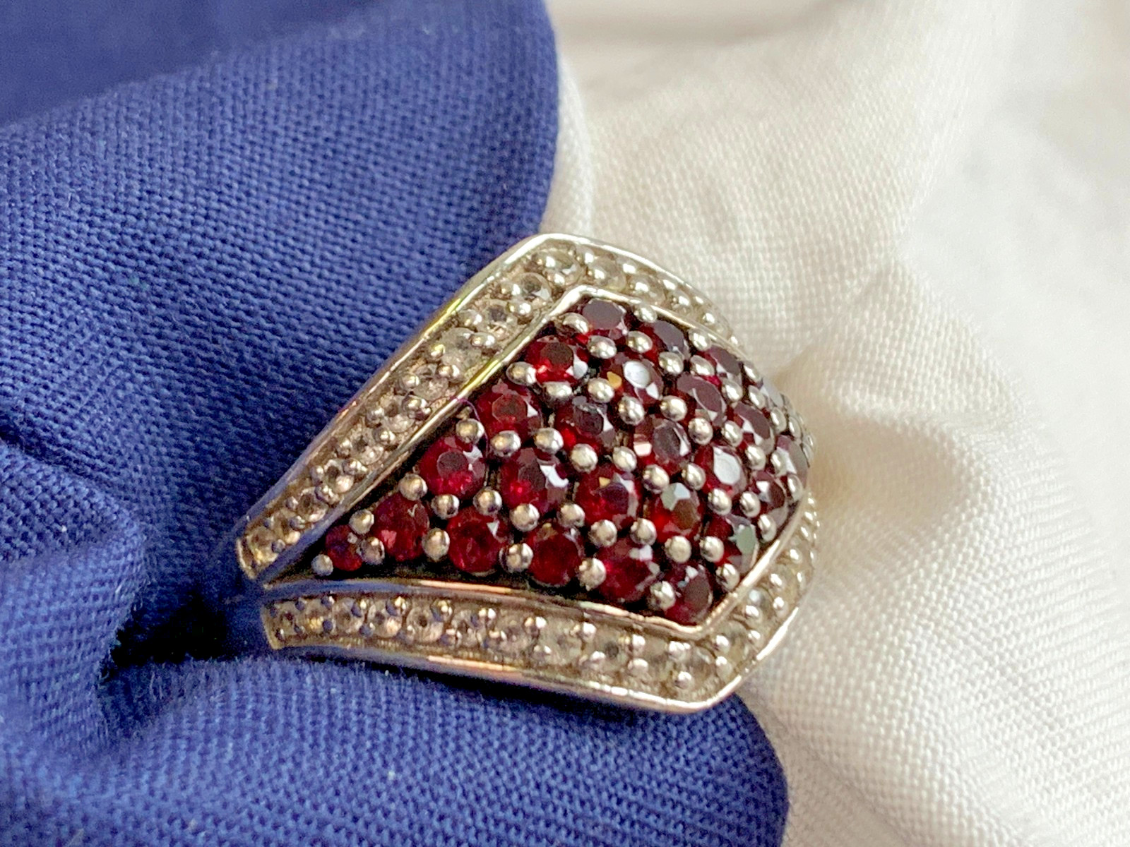 Sterling Silver Ring 6.97g Fine Jewelry Size 7 Band Garnet Color Stone *READ*