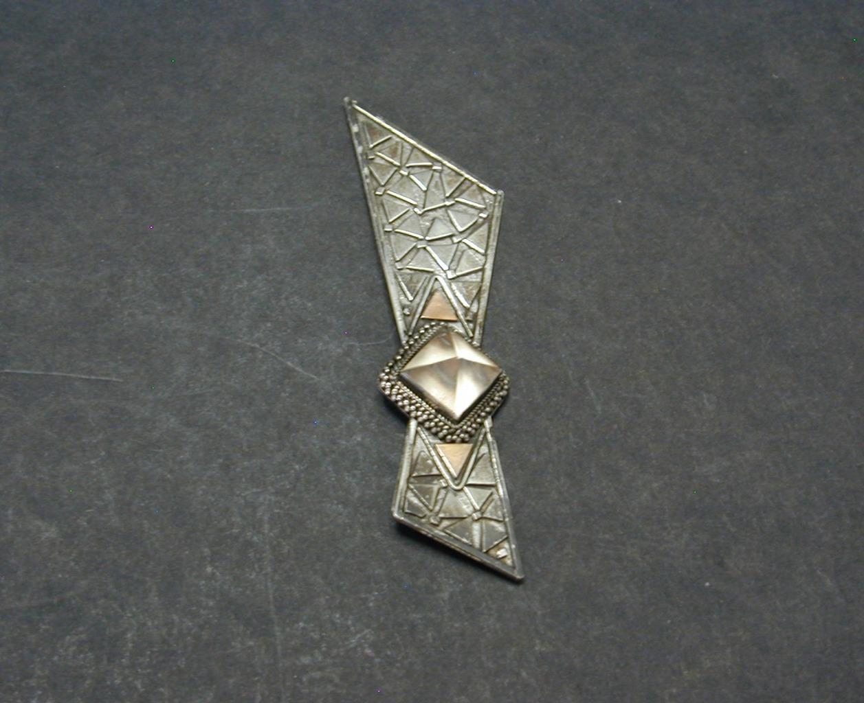 Vtg MCM Studio Modernist Sterling Copper Textured Quartz? Bow Brooch Pin Silver