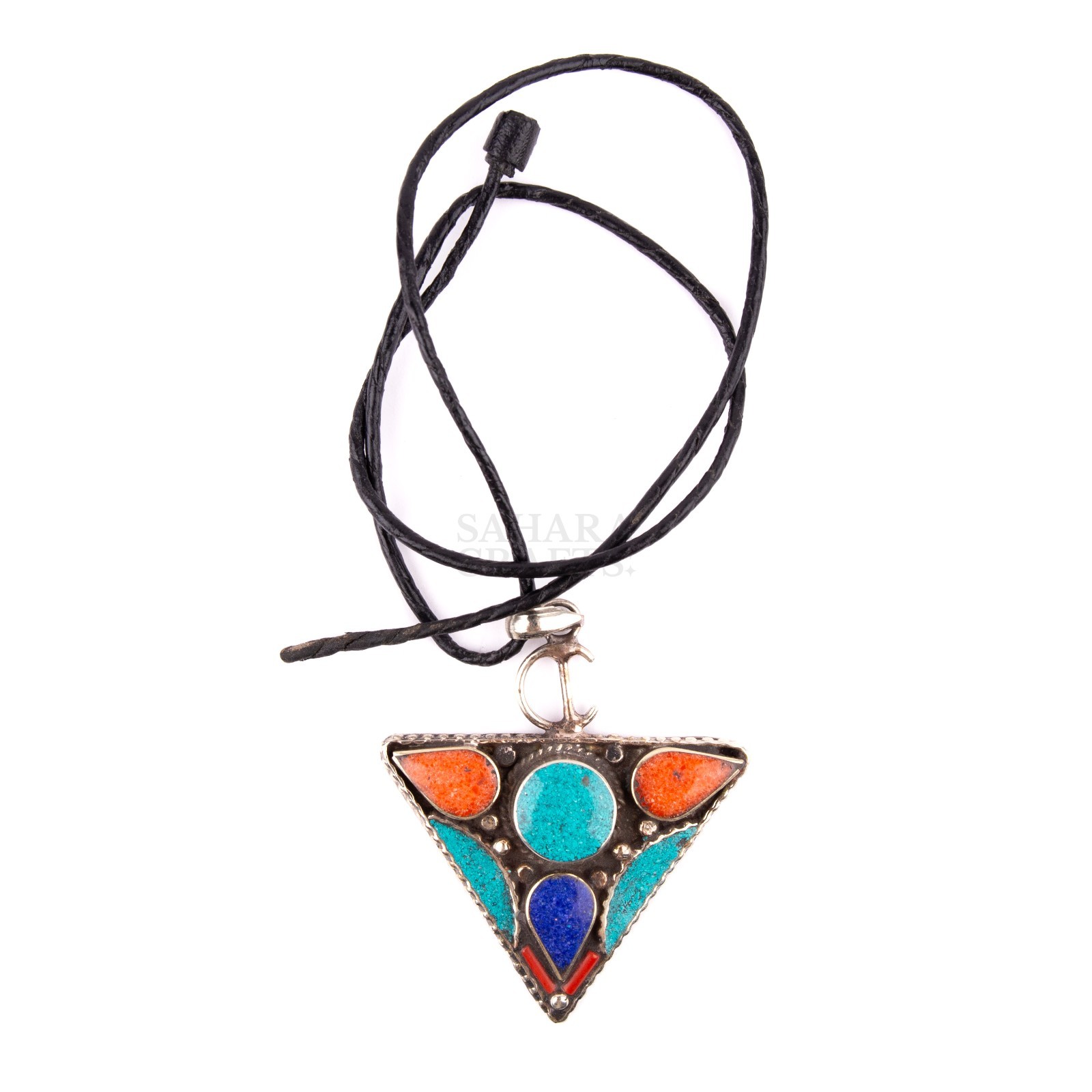 Tibetan Pendant, Tazerzit Pendant, Turquoise Stone Amulet, Coral & Lapis Lazuli