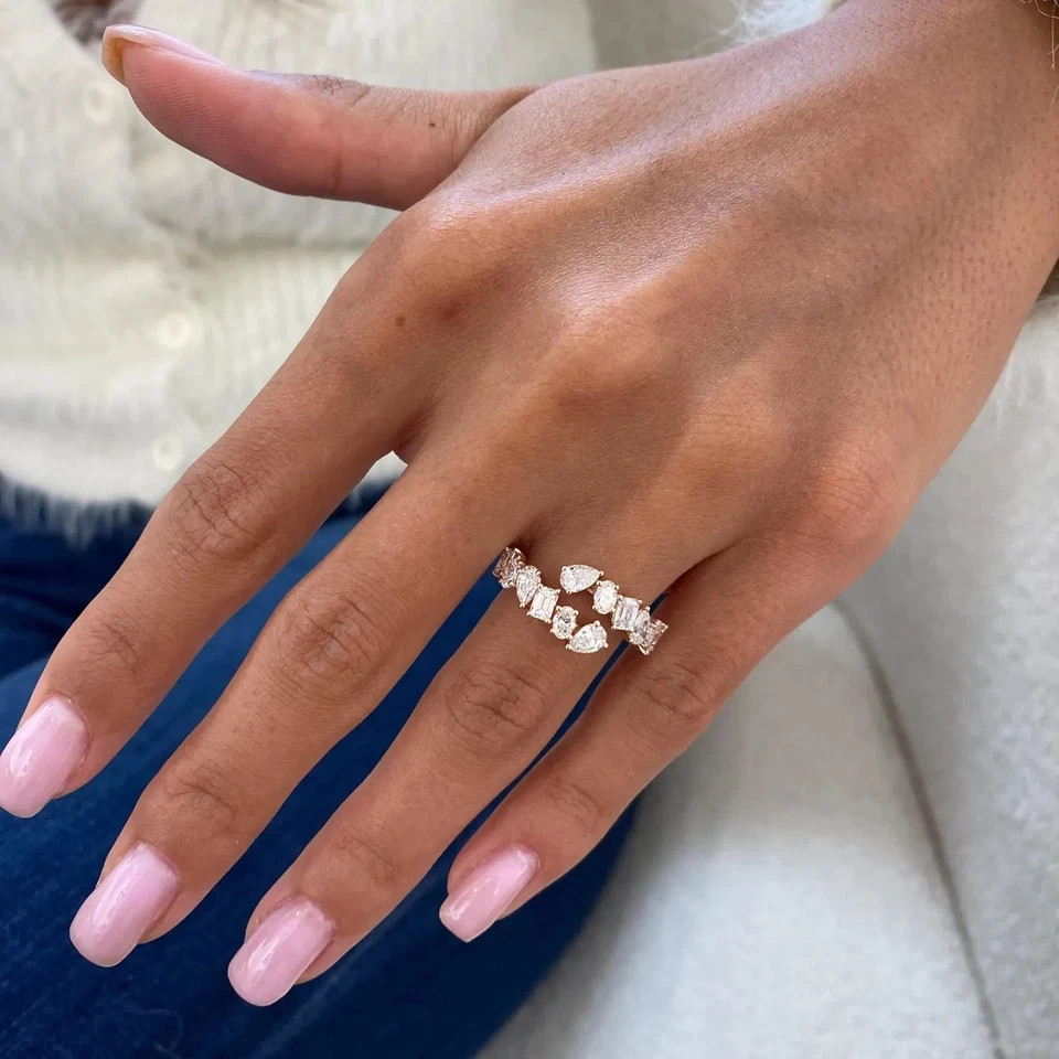 Wedding Diamond Band Multi Shape Cut 1.20 Ct 14k Rose Gold Lab Grown VVS E F CVD