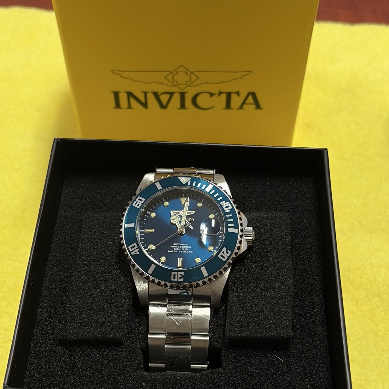 36972 Invicta Pro Diver Automatic Date Blue Dial Steel Bracelet WR 200m 44mm Box