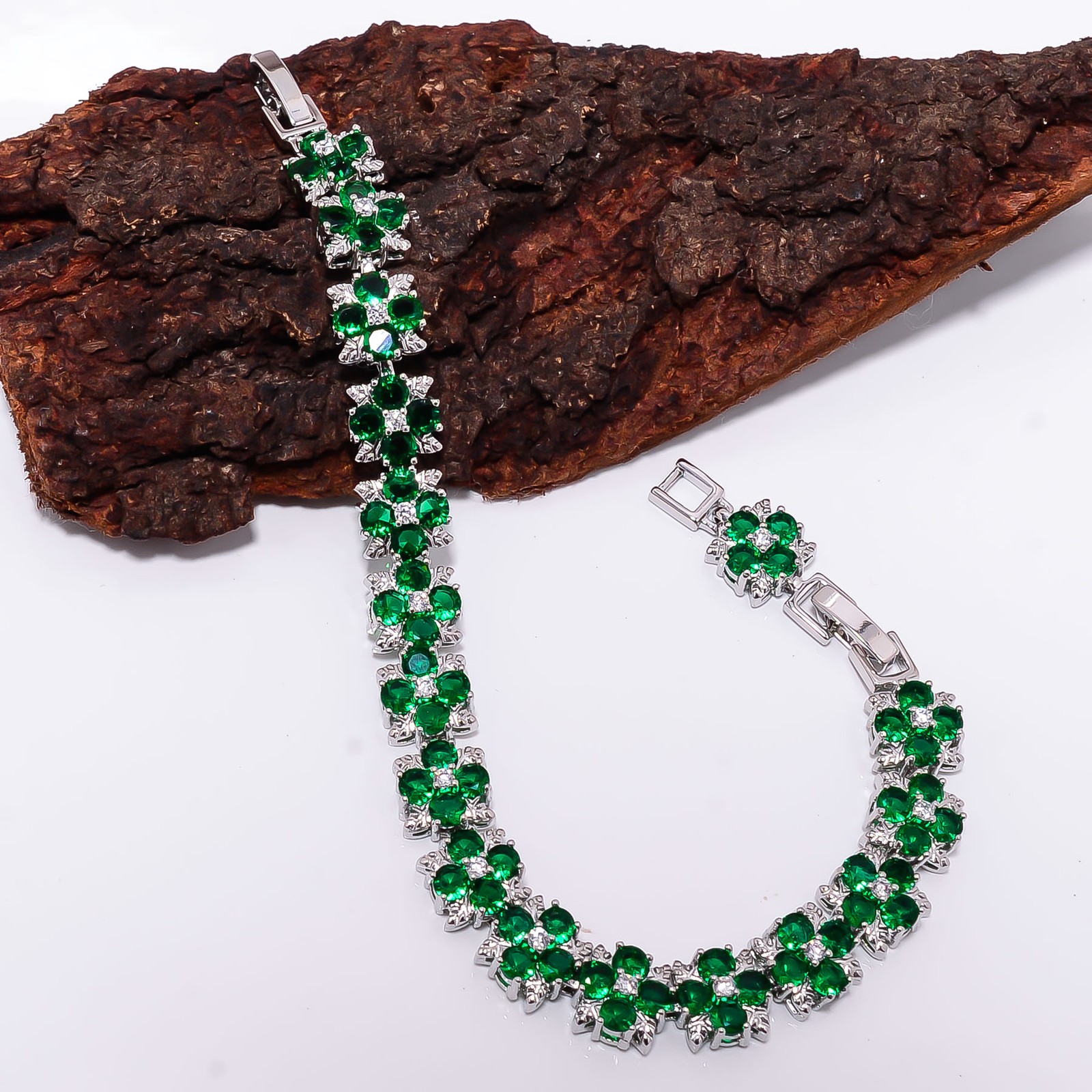 Chrome Diopside, CZ 925 Sterling Silver Adjustable Bracelet 7-8″ B13506