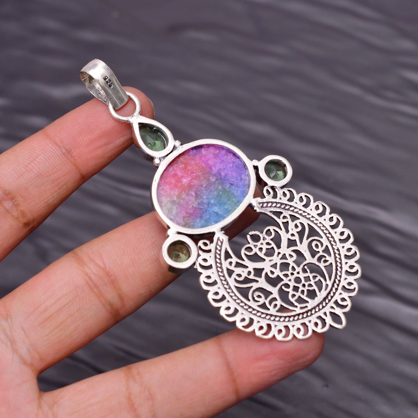 Solar Quartz Gemstone 925 Sterling Silver Jewelry Pendant 3.22″