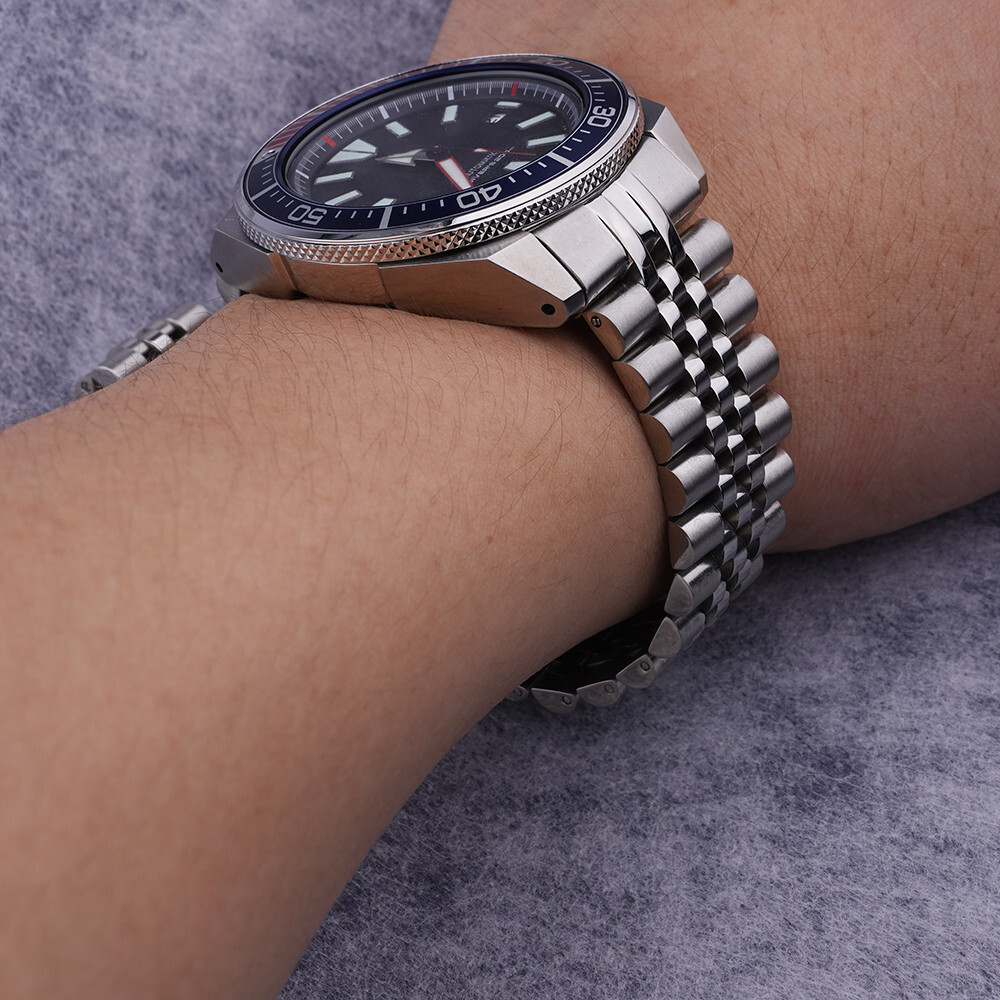 For Seiko Samurai king SRPF79 Silver 22mm Jubilee Curved End WatchBand Bracelets