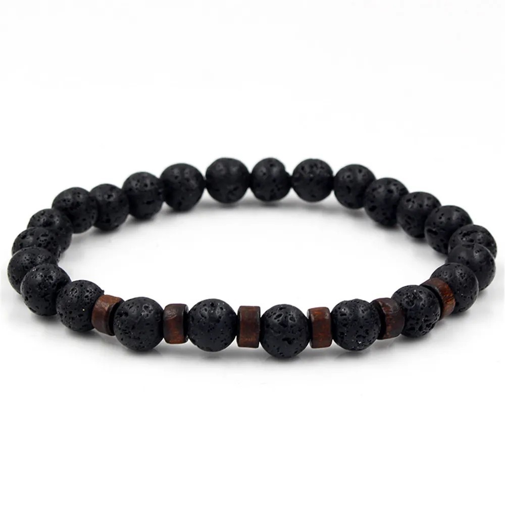 Volcanic Lava Stone Bracelet Men Women Natural Beads Buddha Charm Jewelry Gift