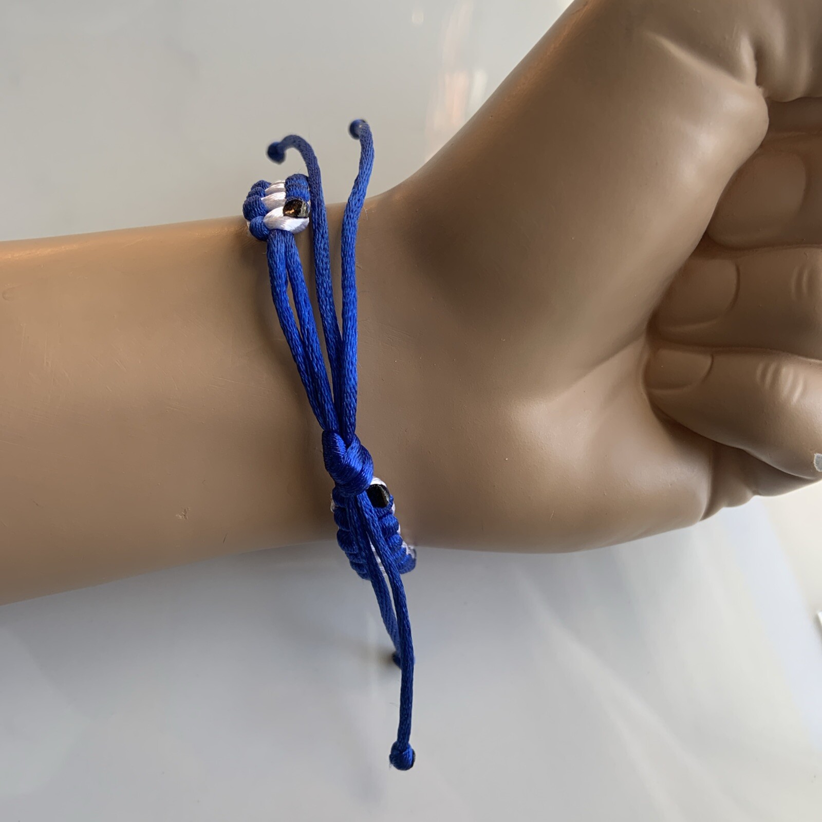 ISRAEL Bracelet BLUE & WHITE צמיד Satin Rattail Cord Shamballa Nylon Macrame (B)