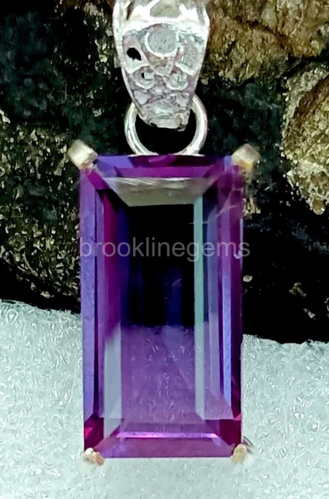 40.55 CT BAGUETTE CUT Alexandrite Certified Gemstone Pendant 925 Silver 5ATW