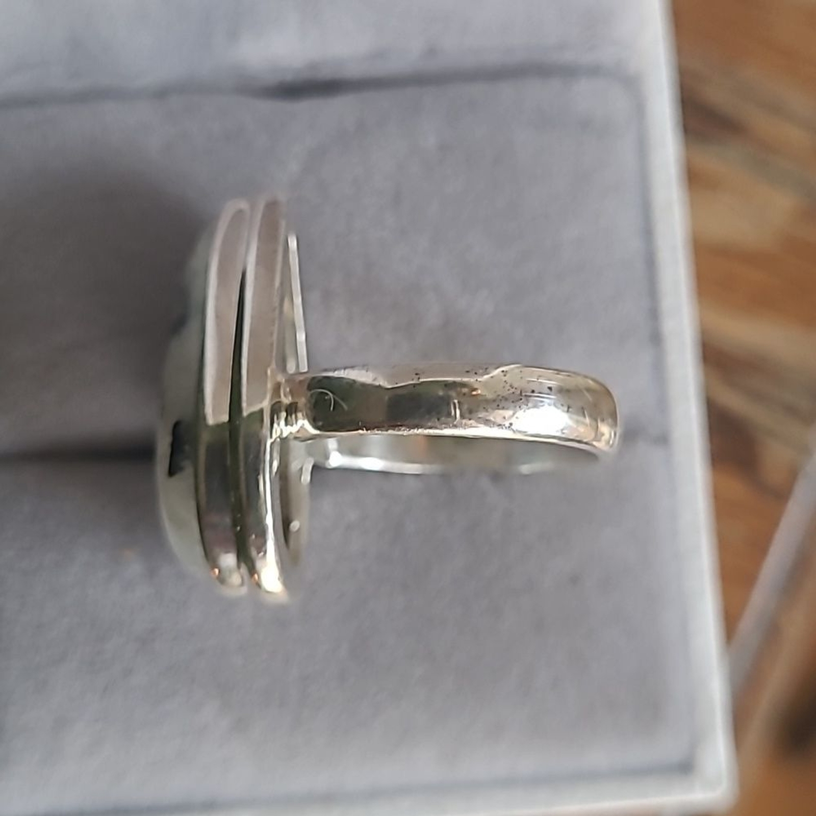 Black Tourmaline in Moonstone Solid Sterling Silver ring. Size 5.5