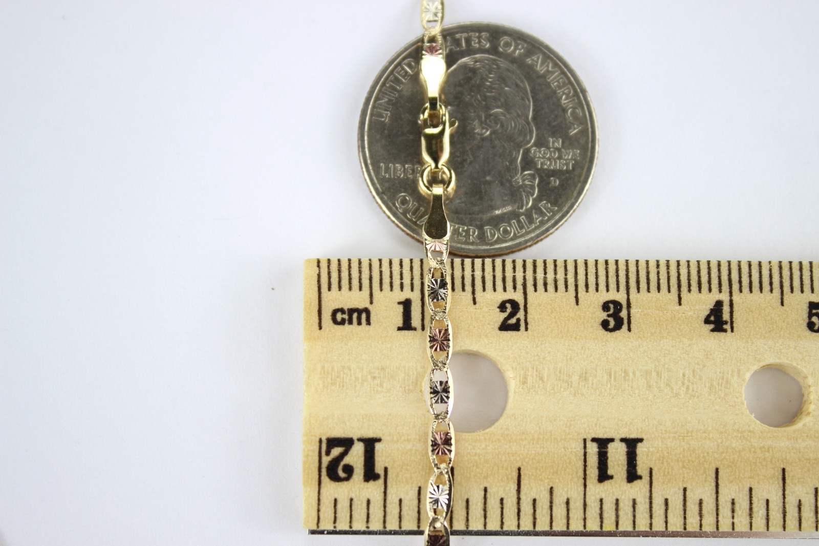 10K Yellow White Rose Gold Tri Color Valentino Chain Necklace 1.2mm~2.8mm/16~24″