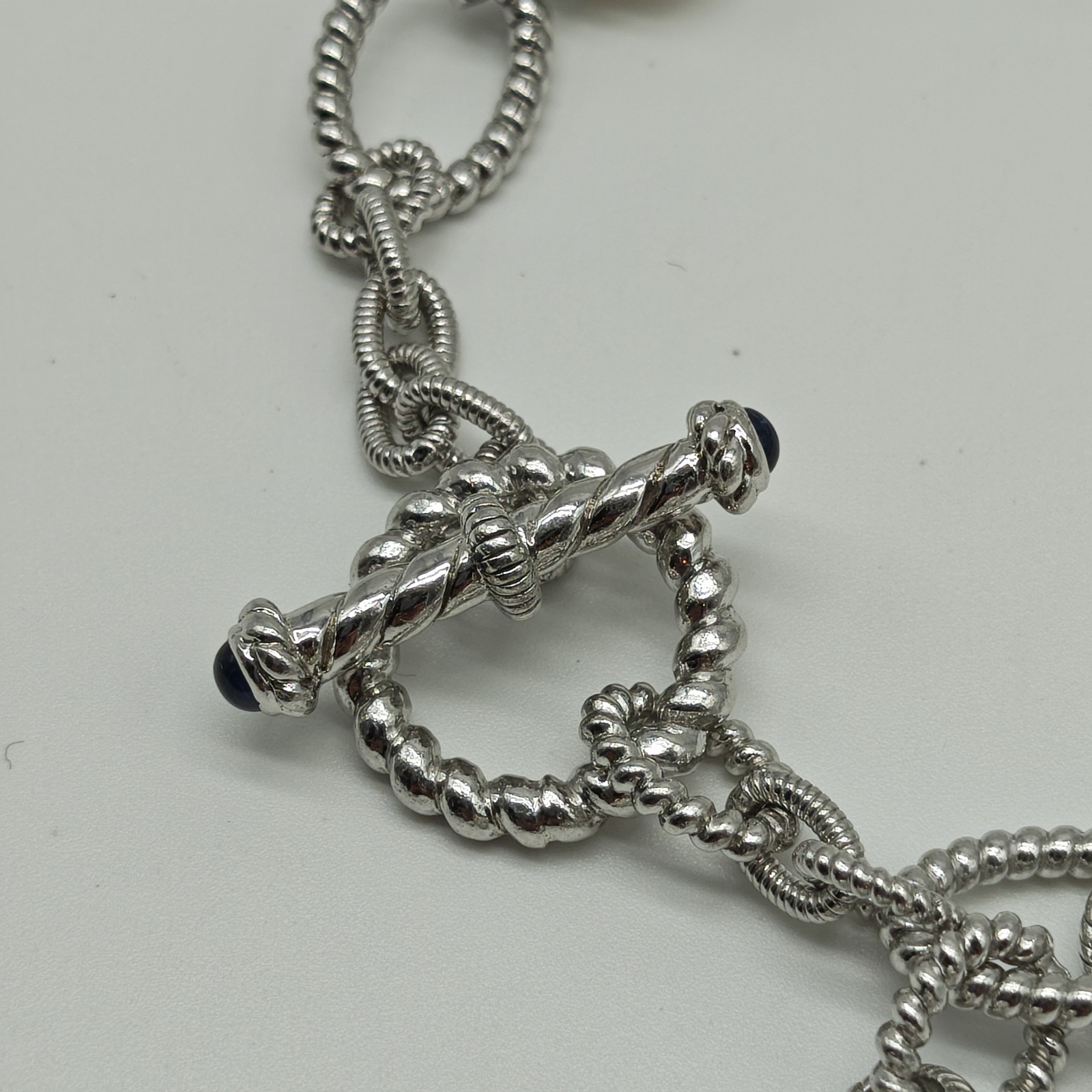 QVC Judith Ripka Sterling Silver 925 Pearl & CZ Station Bracelet 8.25″