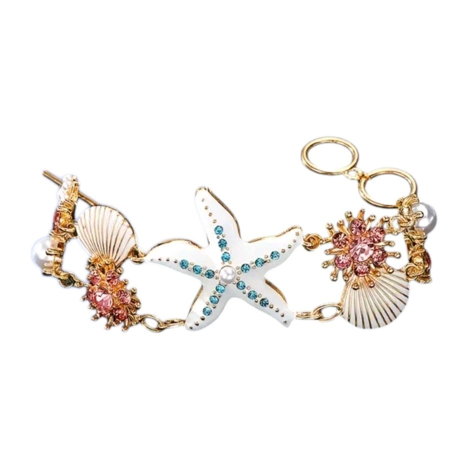 Seashell Starfish Bracelet Pearls Nautical Beach Themed Jewelry