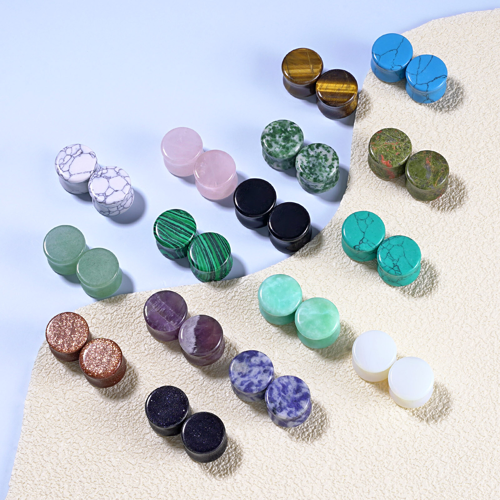 2pcs Ear Gauges Organic Stone Ear Plug Tunnels Saddle Plug 2G, 0G,00G,12,14,16MM