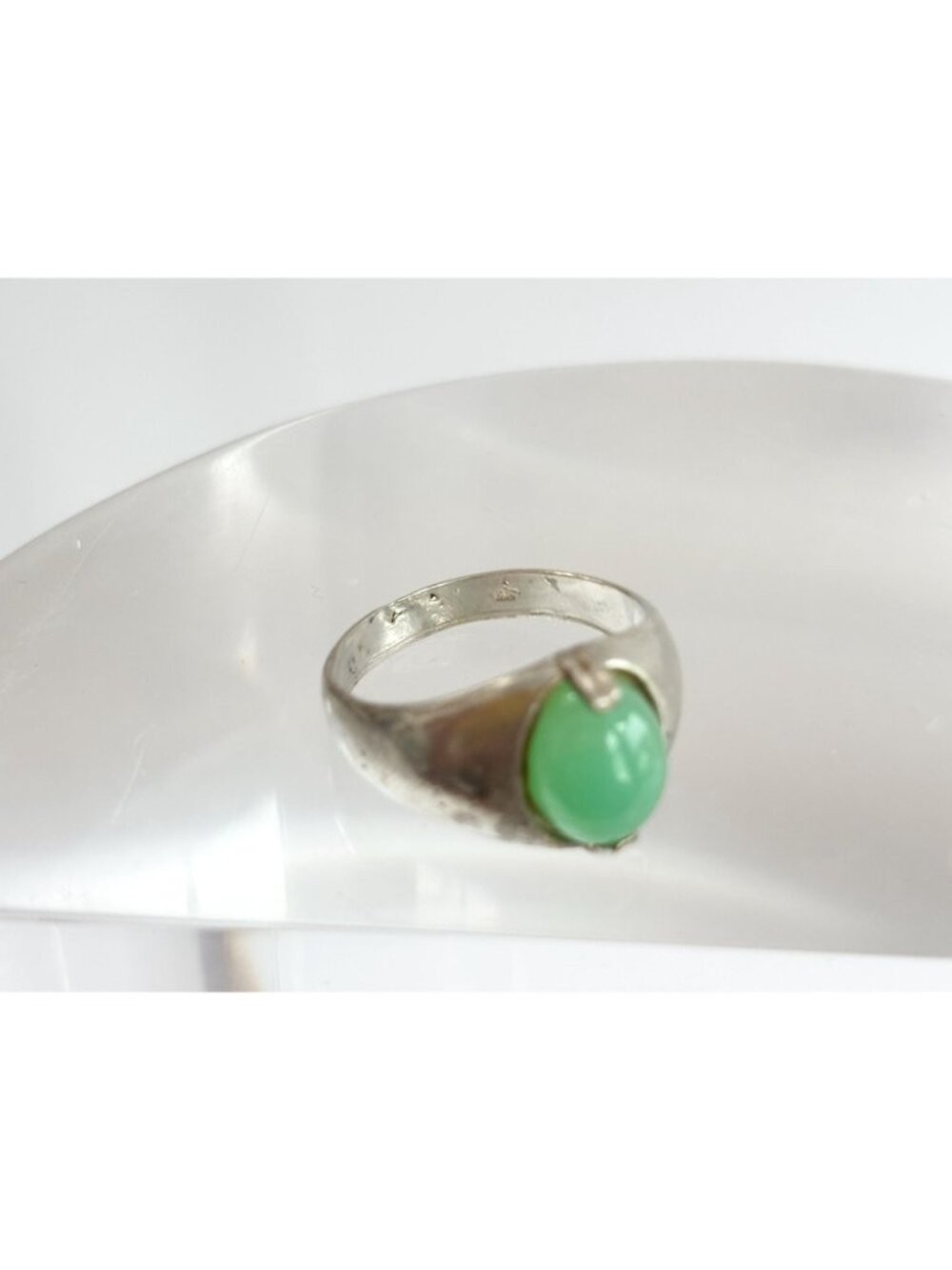 Green Chrysoprase Cabochon Oval Sterling Silver 925 Vintage Ring – sz 9.25
