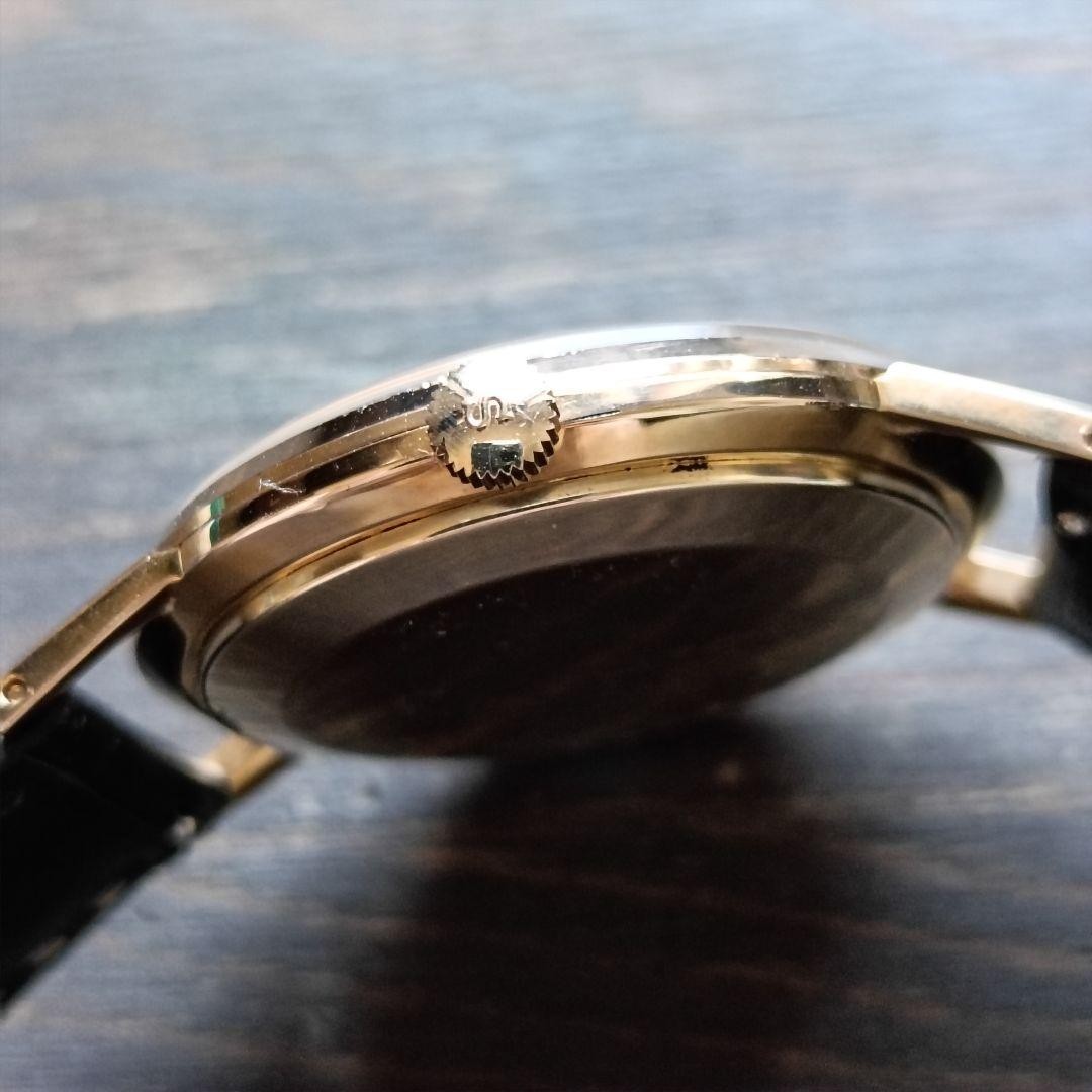 SEIKO Crown J15003E Watch Hand-Wound Black Dial Gold Plated