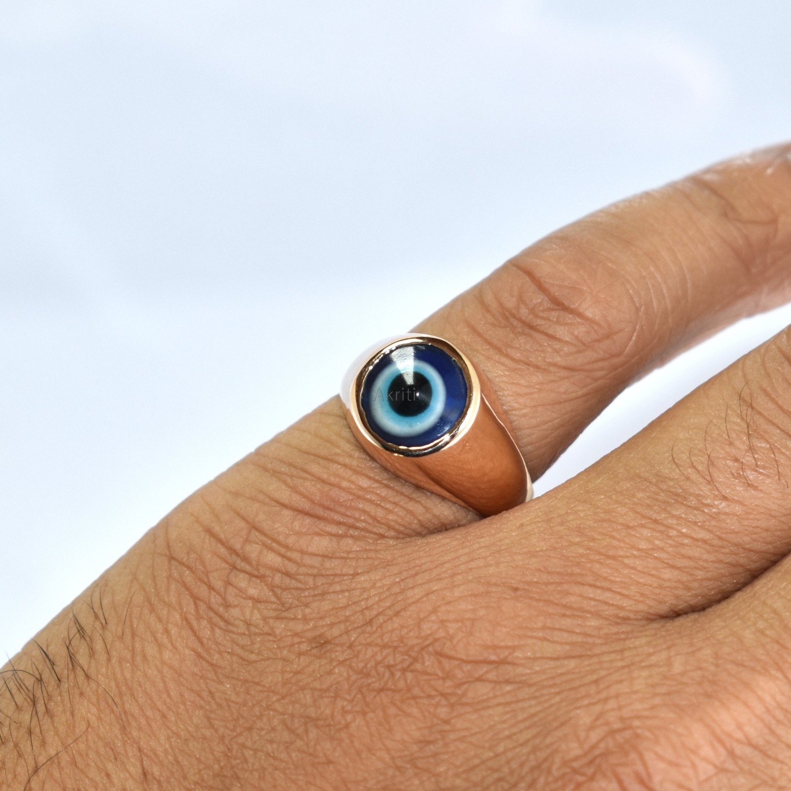 Protective Evil Eye Copper Handmade Signet Men’s Ring Traditional Skill Artist