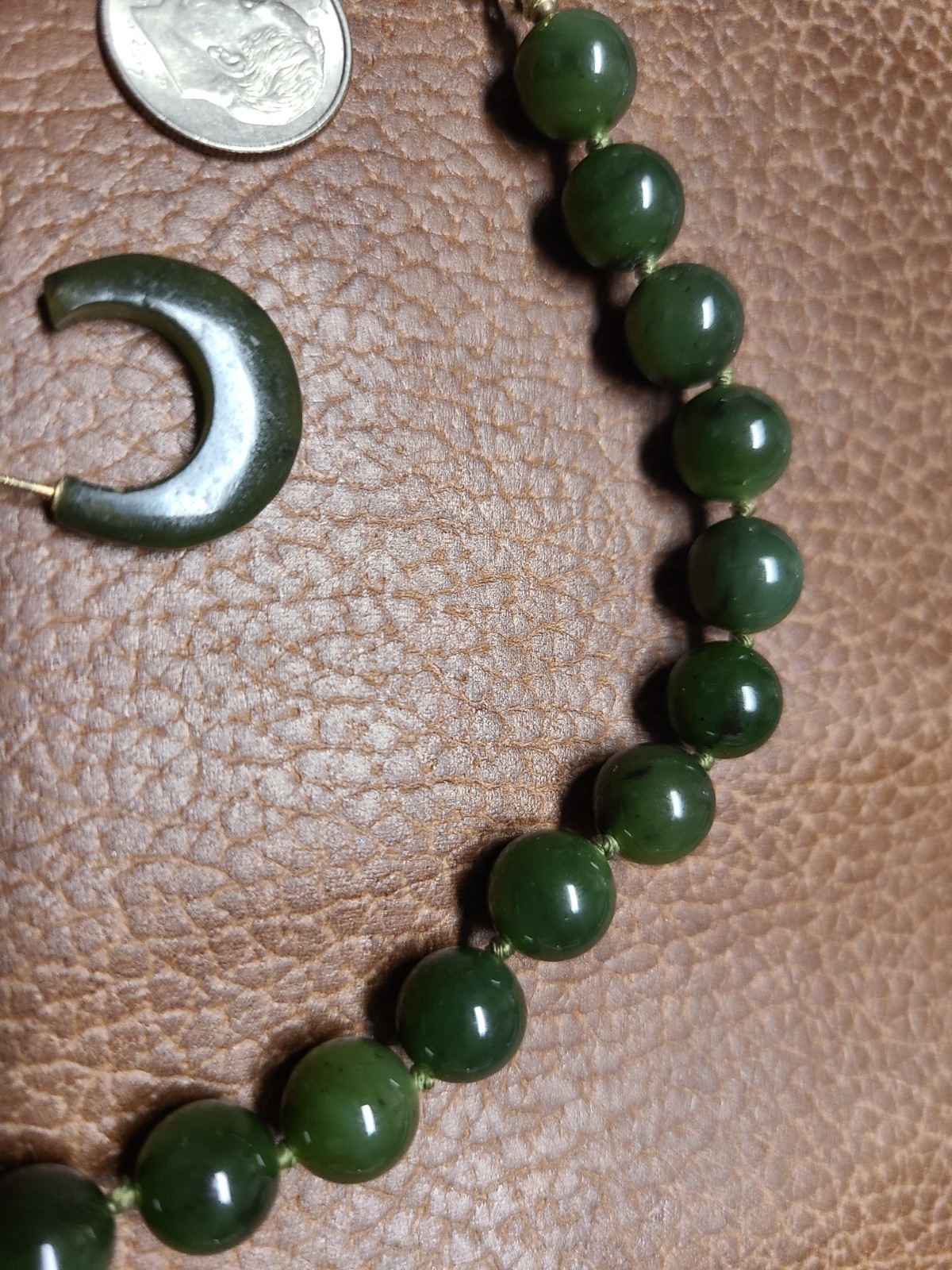14K Yellow Gold Nephrite Jade Bead Necklace Earrings Set 16” 50g Vintage