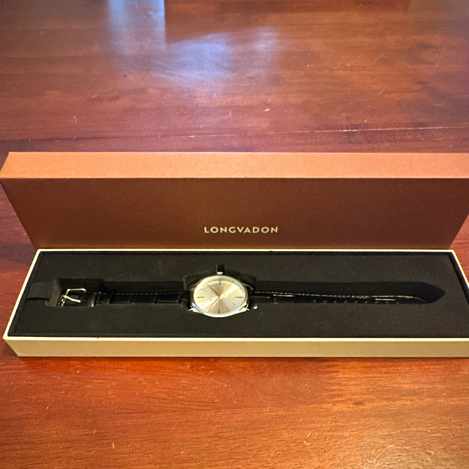 Longvadon Heritage Men’s Quartz 40mm Silver Dial Black Leather New Watch w/ Box