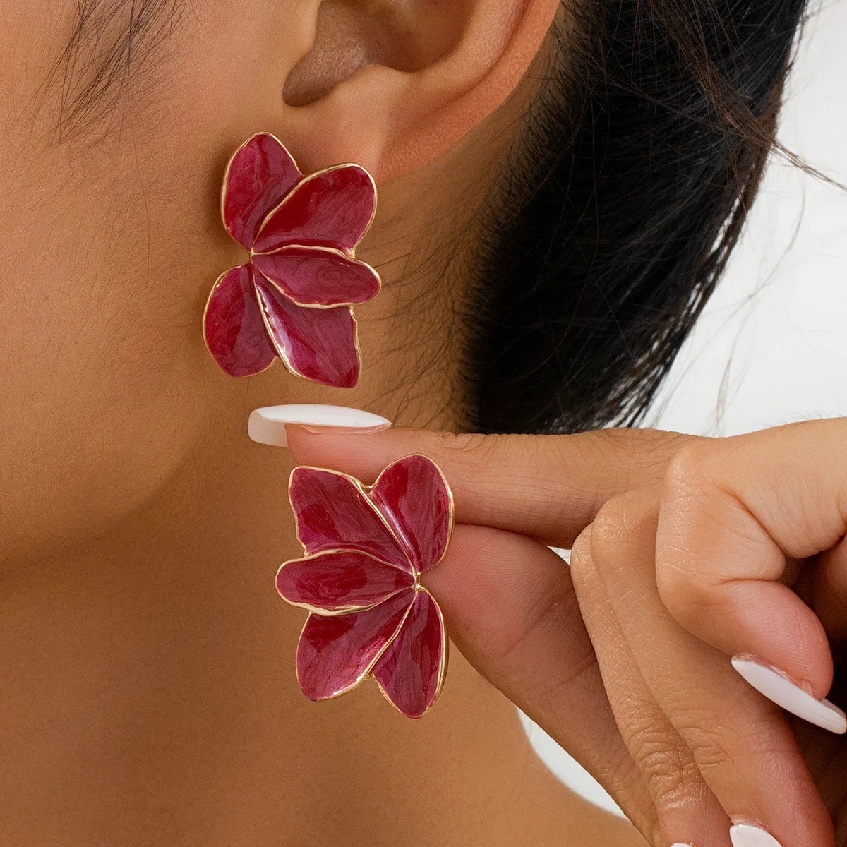 Metal Flower Red Enamel Drop Earrings for Women Trendy Yellow Blue