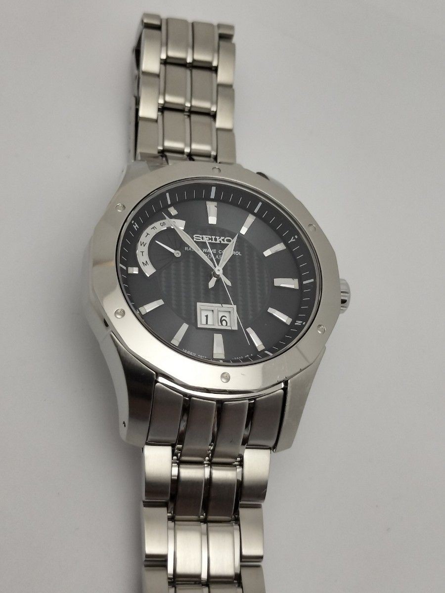 Seiko Brightz 8B43 Radio Solar Titanium Watch Big Date Timepiece Authentic