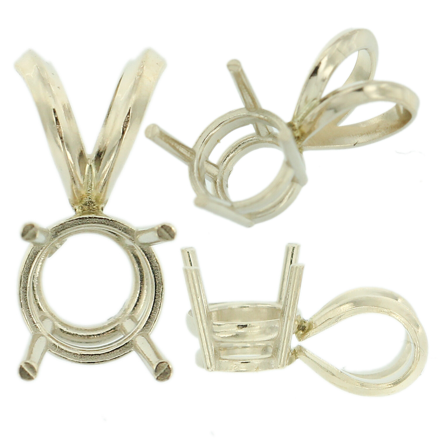 14K White Gold Round Pendant Setting Rabbit Ear Bail Mounting 0.05ct – 5.00ct
