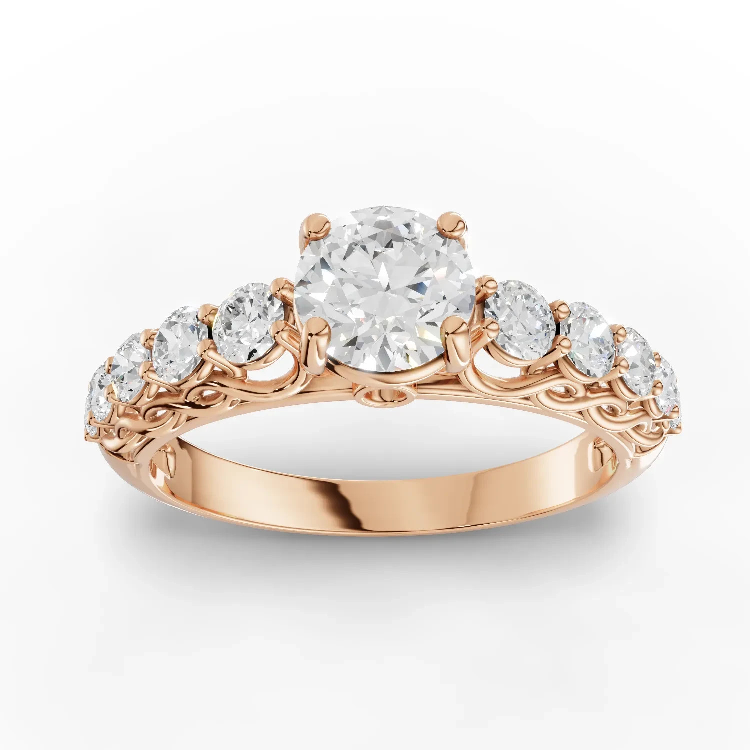0.94 Ct Round Lab Grown Diamond Solitaire With Side Stone Ring 18K Rose Gold