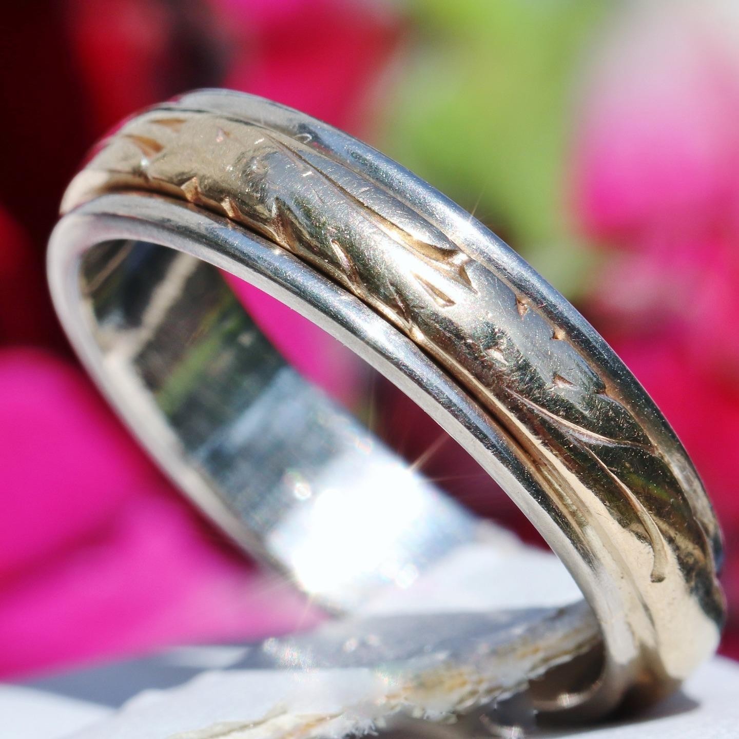 14k gold multi tone wedding band ring sz 6 handmade antique 4.85g Artcarved N304