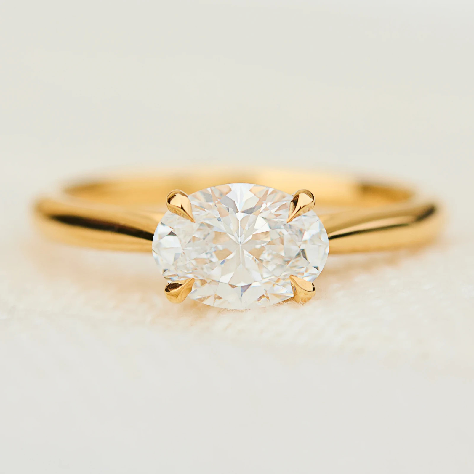 IGI 2Ct Oval Cut EF/VS1 Lab Grown Diamond East West Wedding Ring 14K Yellow Gold