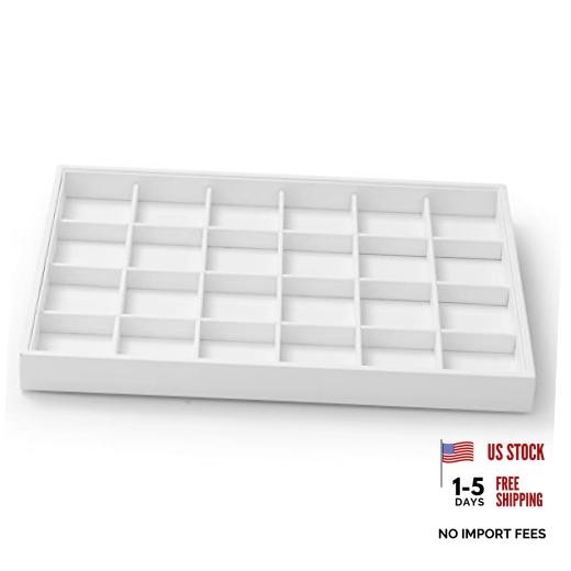 White Jewelry Display Organizer Tray Stackable Premium PU Leather 24 Grid