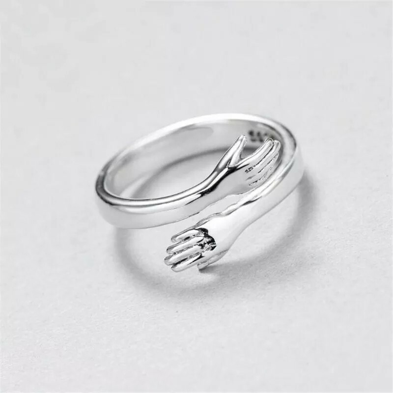 New Vintage Creative Love Hug Ring Men Women Adjustable Gothic Fashion Silver