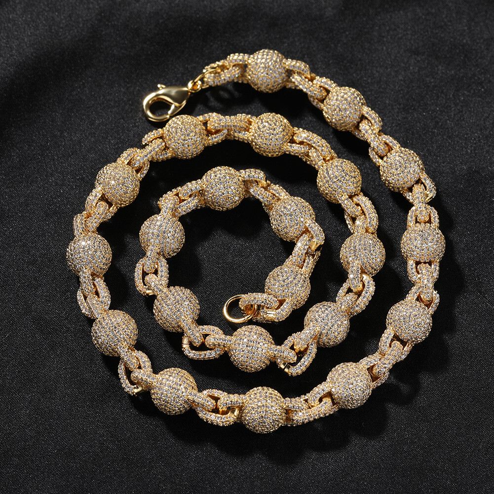 10mm Hip Hop Beads Ball Bubble Chain Necklace Bracelets 5A Zircon Mens Jewelry