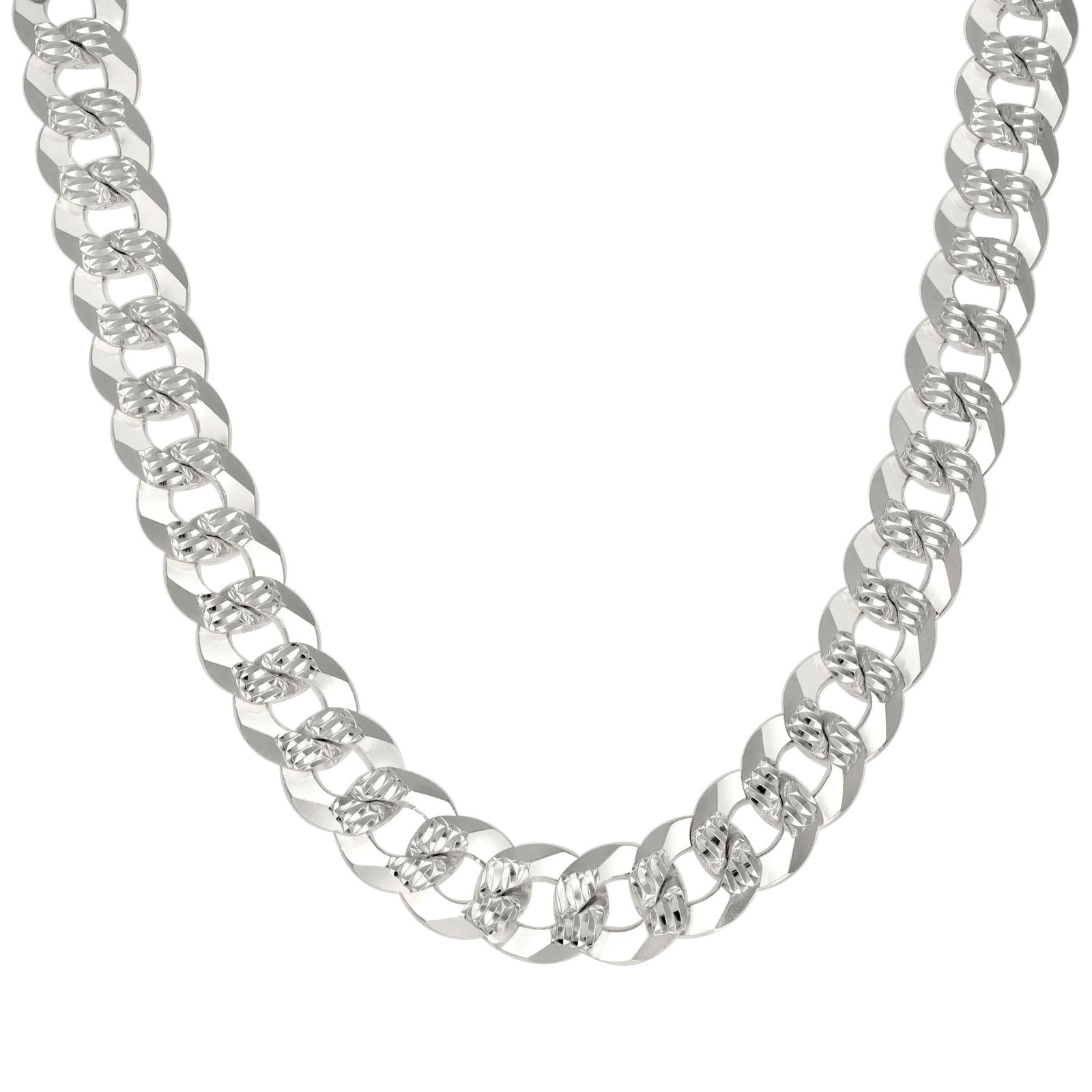 925 Sterling Silver Diamond Cut 13.7mm Solid Super Flat Curb Chain | 20″ to 26″