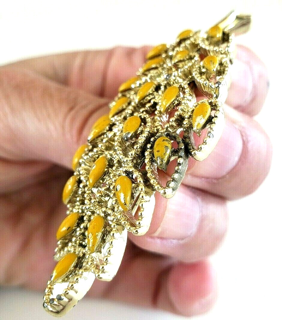 Vintage Gerry’s Yellow Enamel Leaf Gold Tone Pin 2.5″