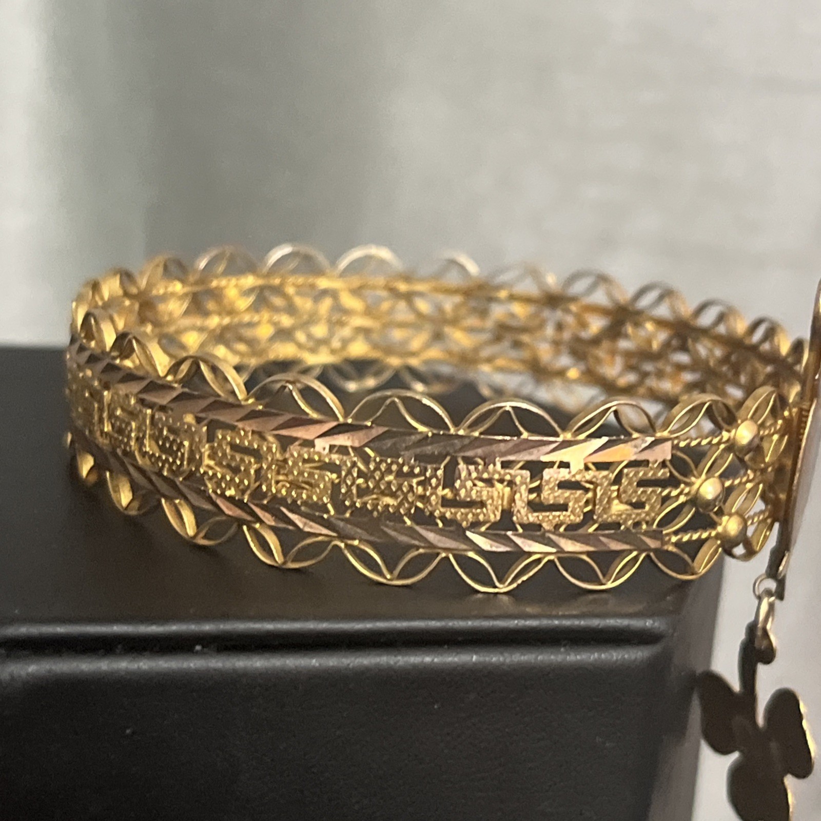 Antique Victorian Etruscan Gold Filled Greek Key Bangle Wedding Love Bracelet