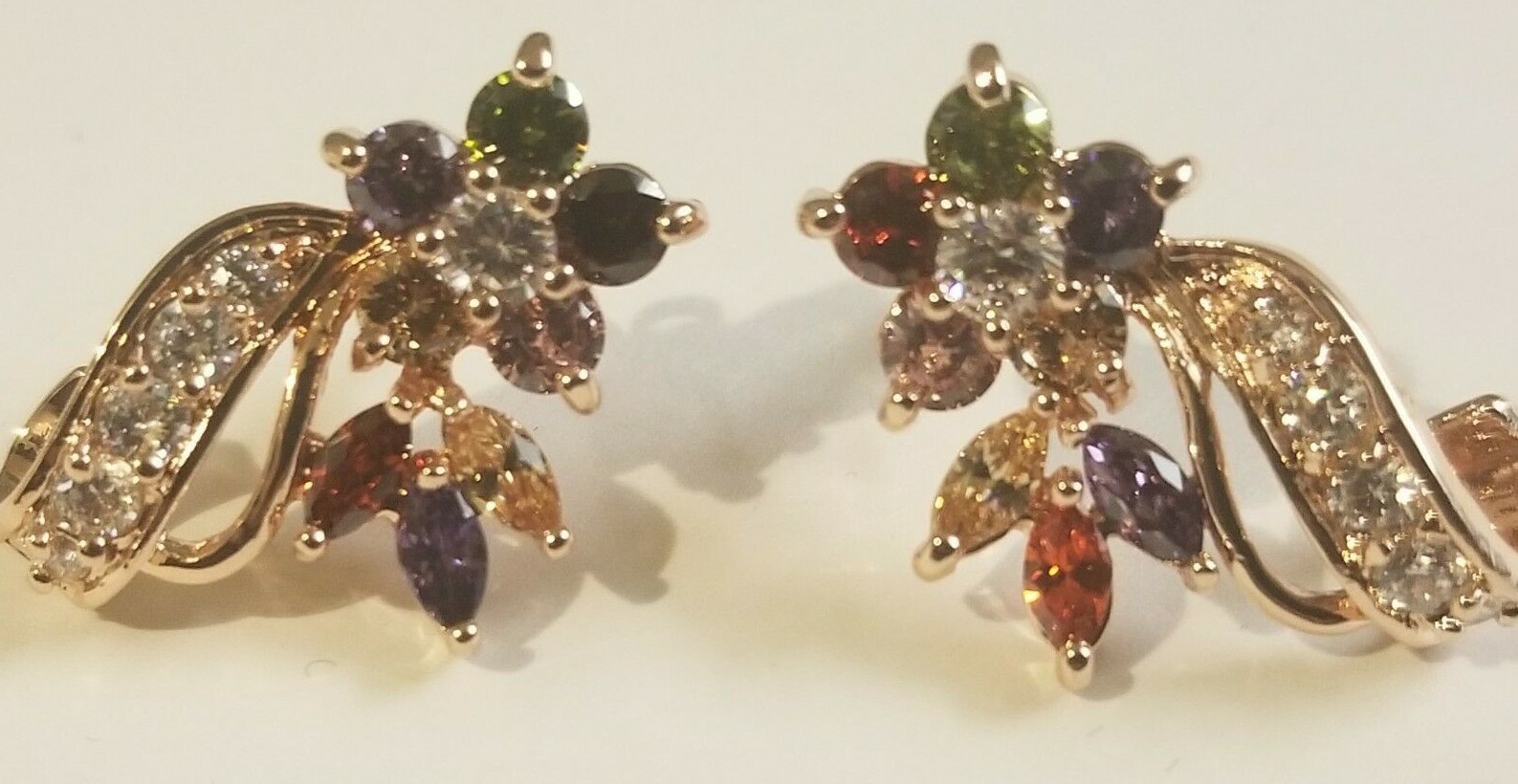Rose Gold Overlay Beautifully Lab Created Multicolor Stone Earrings