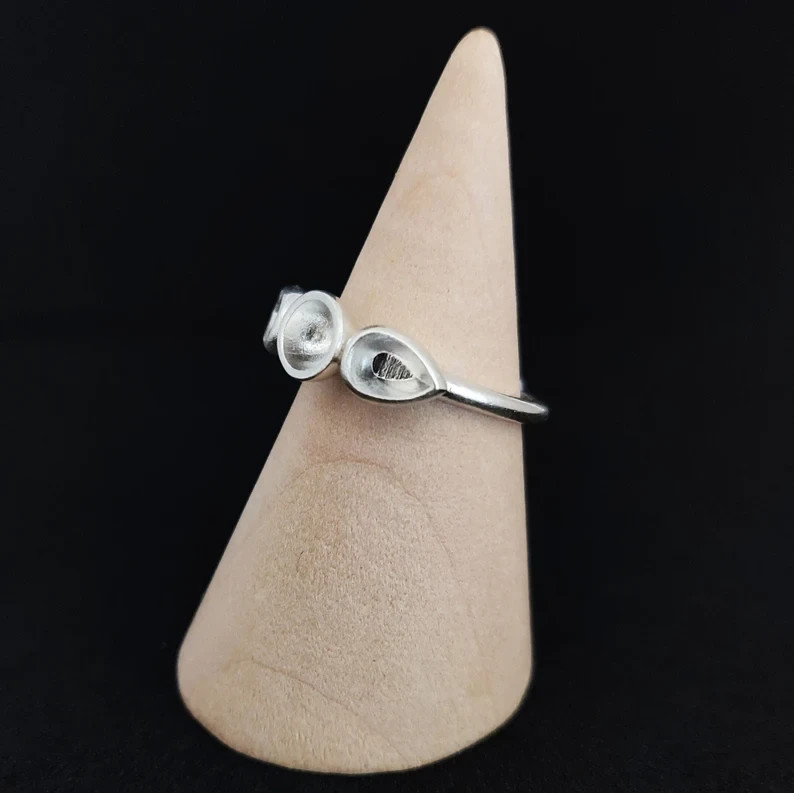925 Sterling Silver 3-Stone Cup Bezel Ring Round & Pear Gem Stacking Ring