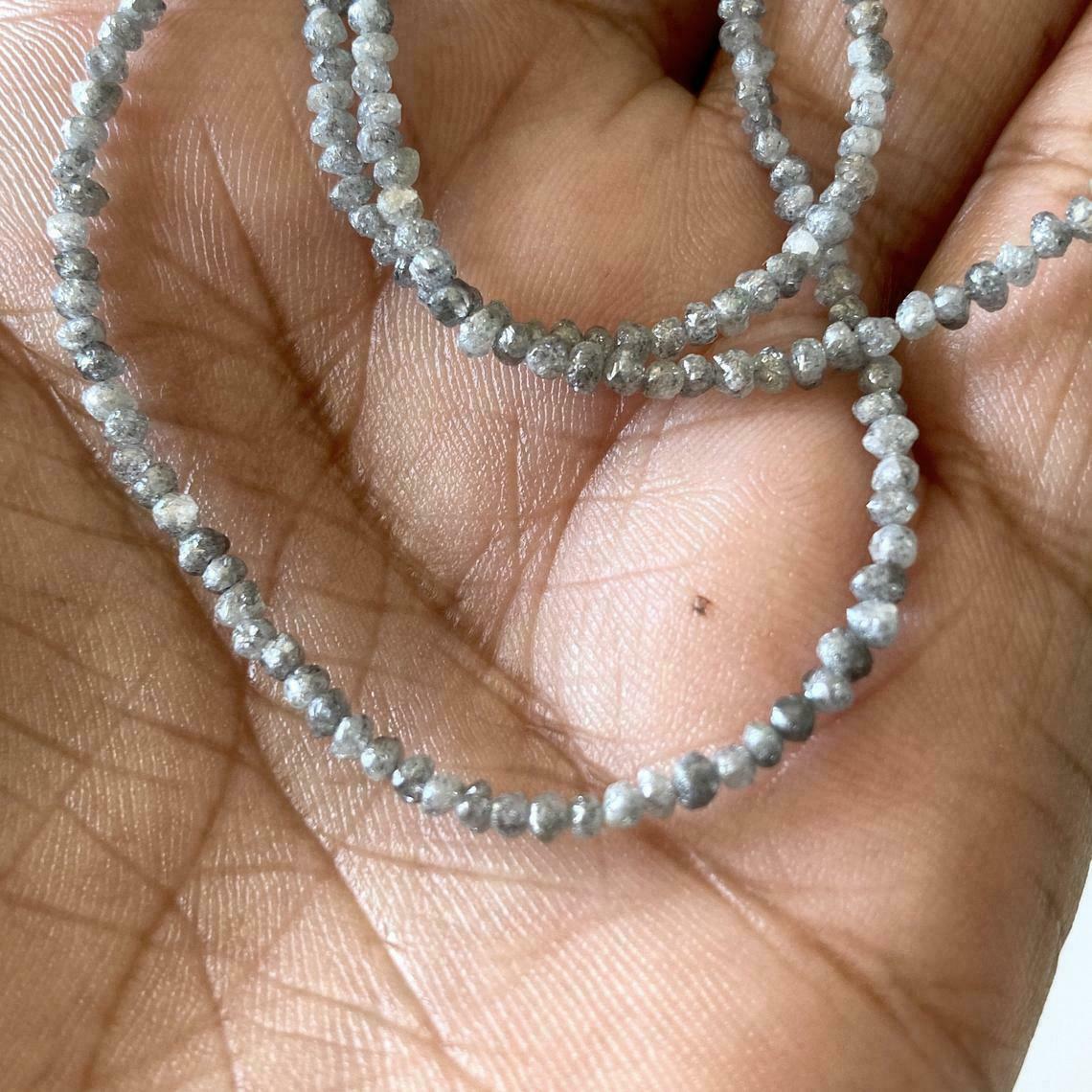 4 Inc 2mm To 2.5mm Grey Raw Uncut Natural Diamond Bead Smooth Round Beads Strand