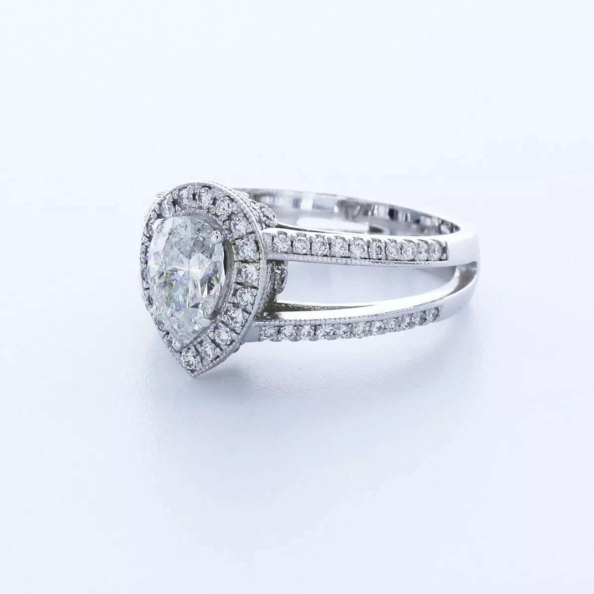 Side Stone Engagement Ring 18K Gold Halo 1.80 Carat Pear Lab-Grown Diamond E SI1