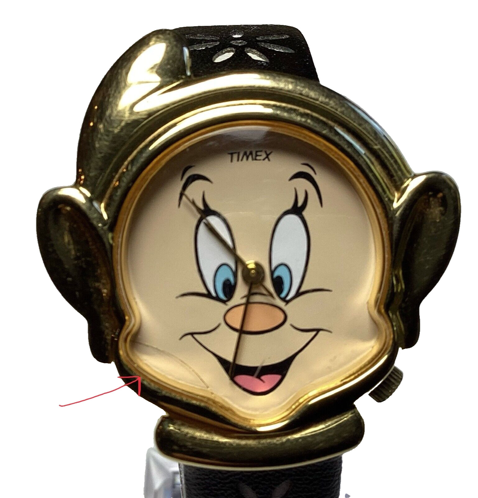 Timex Disney Dopey Head Watch Black White Flower Cut-Out Band New Battery