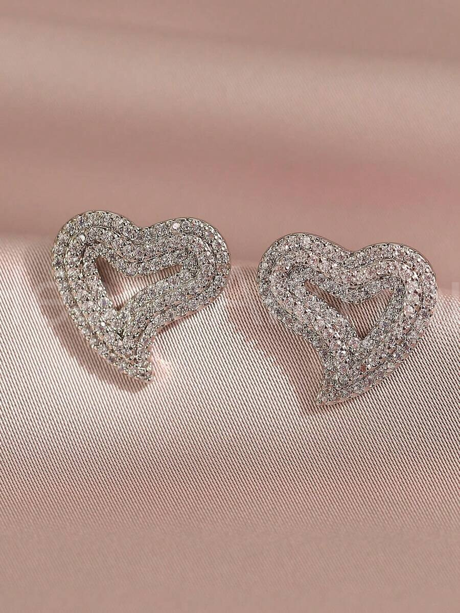 2ct Round Cut Moissanite Cluster Heart Valentine Stud Earrings White Gold Plated