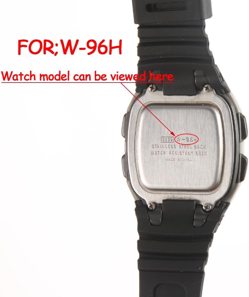 Resin Replacement Watch Band Compatible With Casio W 96H Mens Black Resin Strap