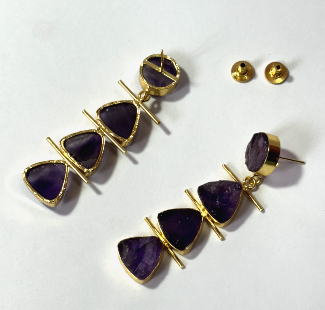 Earring Hanging Natural Rough Gemstone Gift For Her