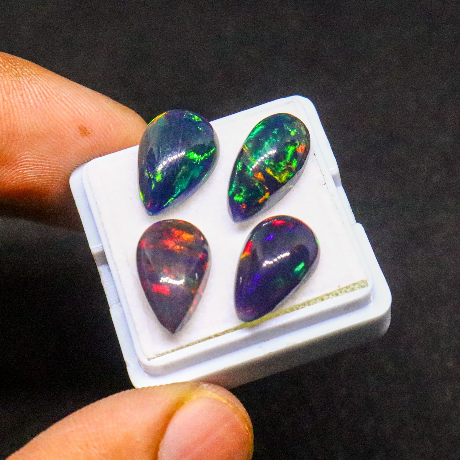 100Pcs AAA Natural Black Opal Pear Cabochon Multi Fire 12x8mm Wholesale Lot