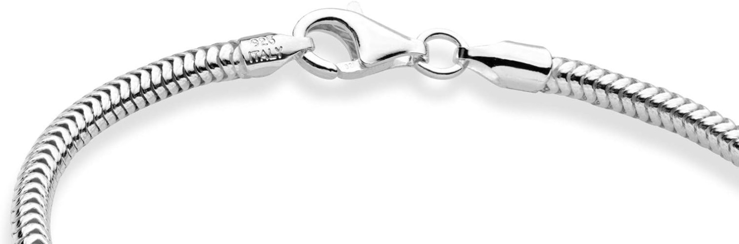 Italian 3mm Snake Chain Bracelet in 925 Sterling Silver – 8 Inch Unisex Elegance