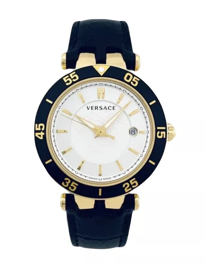 Versace VQP040015 V-Race 42mm Case IP 2N Black Croco Pattern Leather Strap Watch