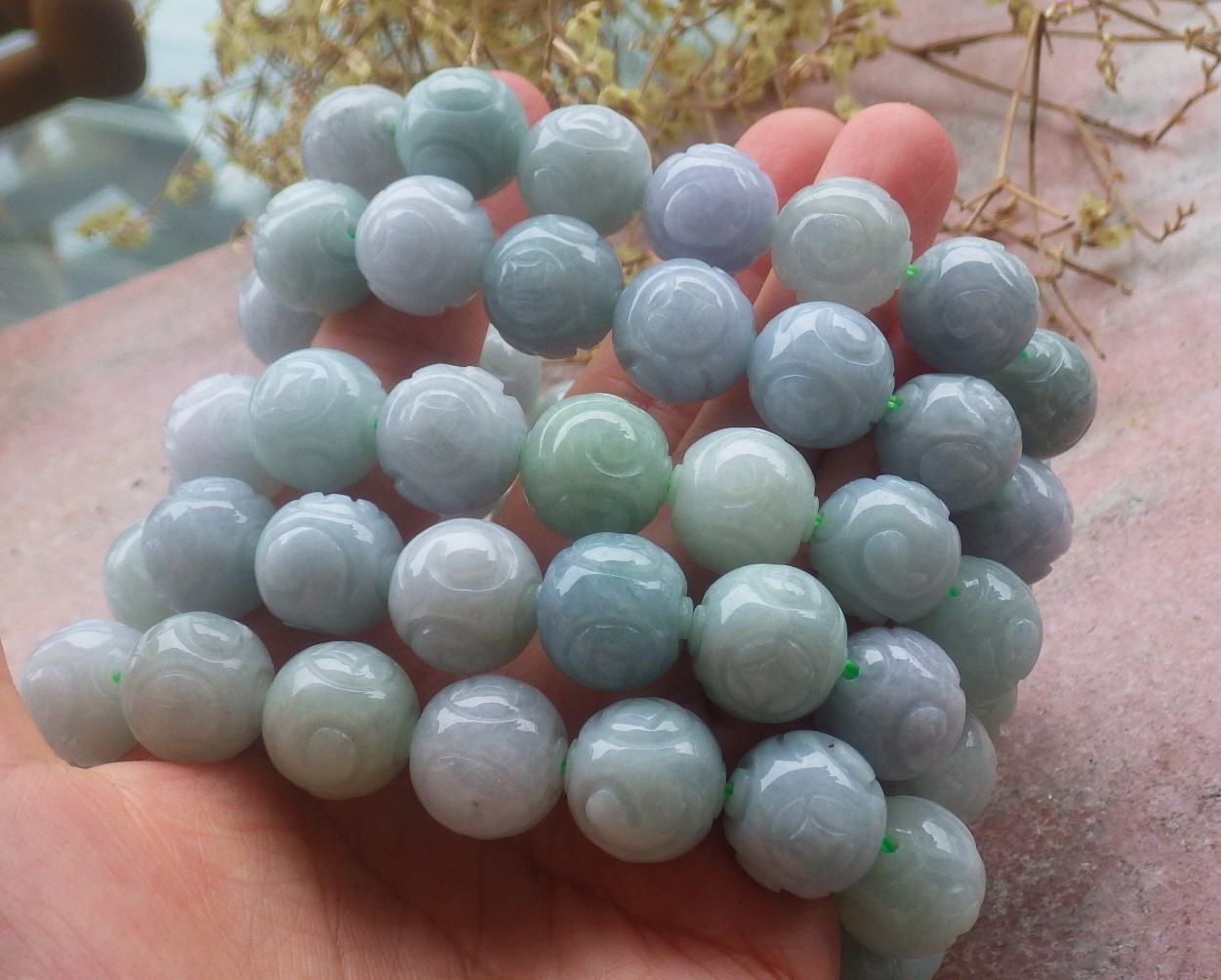 1 piece Green A JADE Jadeite Beads Bangle Coin Bracelet 7.5 inches 14 mm 734414