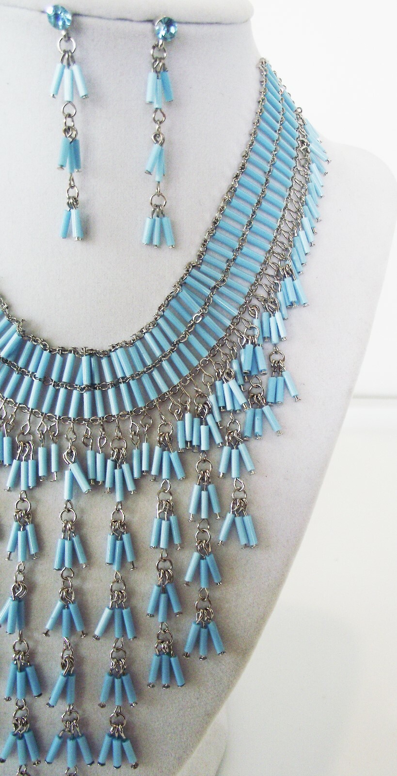 DESIGNER INSPIRED BLUE CRYSTAL BEAD HANDMADE NECKLACE EARRINGS JEWELRY SET NEW